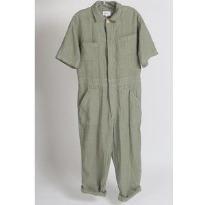 MATE The Label Size M Natural Olive Linen Short Sleeve One Piece Jumpsuit